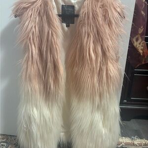 Guess Faux Fur Vest in Pink and Cream